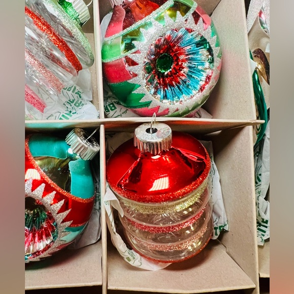 6 Radko Christmas Glass Ornaments Icicles Reflector Beehive Shape Tinsel Inside - Picture 10 of 13